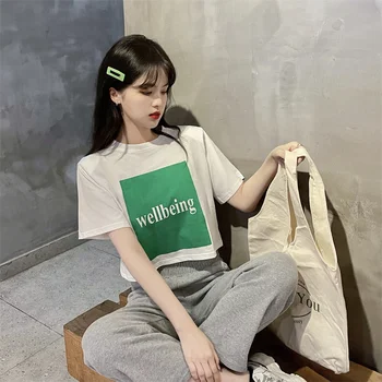 Ženski korejski Harajuku Svoboden Ins Pismo Tiskanja Priložnostne Tshirt Ženske majice Vrhovi Japonski Kawaii Ulzzang Oblačila Za Ženske