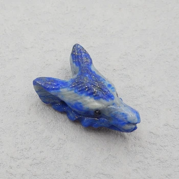 Vklesan Volk glavo Lapis Lazuli Gemstone Obesek Noge 26x16x10mm5.8g