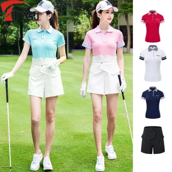 TTYGJ Ženske Fitness Golf Obleko Dame Slim Fit Kratke Rokave Golf majica s kratkimi rokavi Ženske Visoko Pasu Hlače Dihanje Golf Nastavi XS-XL