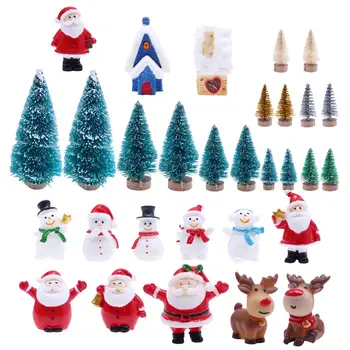 Mini Božično Drevo Snežaka Nastavite Mikro Krajine Ornament Set za 1/12 Lutke Pretvarjamo, Božični Dekor Set za Otroke