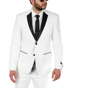 Moške Obleke Jopič Poroko Beli Suknjič Hlače Črne Zarezo River Moda Redne Formalne Priložnosti Prom Stranka Kostum Hombre