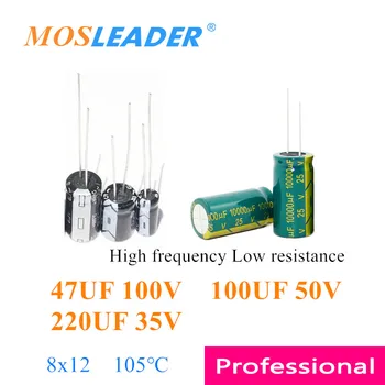 Mosleader 500pcs 8*12 47UF 100V 100UF 50V 220UF 35V Visoko frekvenco Nizko odpornost 8x12 105℃ DIP Aluminija elektrolitski kondenzator