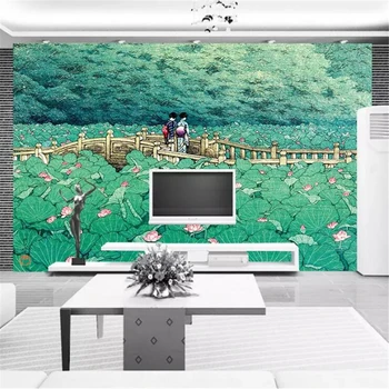 beibehang ozadje po Meri 3d photo zidana Japonski slog lotus most na lepo zidana stena papirjev doma dekor 3d ozadje