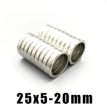 1-100 kozarcev 25x5-20 Neodymium Magnetom 25 mm x 5 mm 20 mm Luknjo NdFeB N35 Krog Super Močan Močan Trajni Magnetni Disk imanes