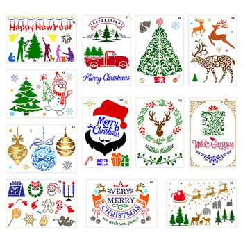 Ponovno Božič Matrice Prijavite Matrice Matrica Predloge Za Kartico Izdelava Zimske Počitnice DIY Dekor 12pcs Slikarske Šablone Set