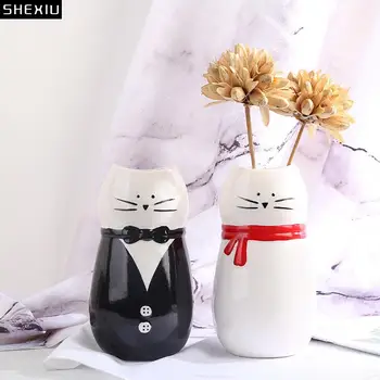 Gospoda Mačka, Keramične Vaze Lepe Risanke Mačka Cvetlični Aranžma Namizno Dekoracijo Okraski Iz Porcelana Obrti Mucek, Vaze, Cvetlični