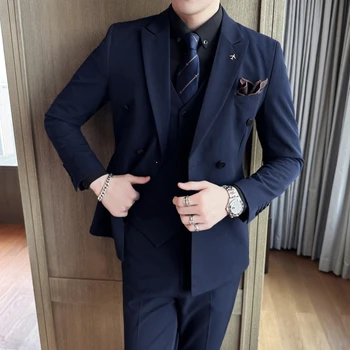 2023 Visoke Kakovosti Obleka (obleka + Telovnik + Hlače) Eleganten in Lep Poslovnih Formalno korejski Dvojno zapenjanje Tri-kos Obleko