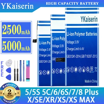 YKaiserin Baterije za iPhone 6S 7 8 6 Plus 6Plus 8Plus 7Plus 6SPlus X SE 5S 5 5C XR XS XS MAX XSMAX Batteria + Brezplačna Orodja