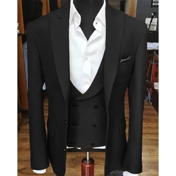 Elegantne Črne Obleke za Moške Slim Fit 3 Kos Suknjič Hlače Telovnik Kostum Luksuzni Jopič beloprsi Singl Vrha River Poroko Celoten Sklop