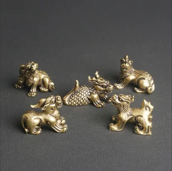 Antik Medenina Kirin Namizni Okras Wufu Linmen Ustvarjalne Wenwan Čaj Pet Ornament Obrti