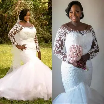 Afriške Plus Velikost Poročne Obleke 3D Cvetlični Aplicirano Čipke Dolgo brez Rokavov Backless Zamah Vlak Poročne Halje Haljo De Mariée