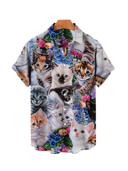 3d Tiskanje River Hawaiian Majica Človek Priložnostne Kratek Rokav Anime Vrhovi Risanka moška Majica Poletne Moške Obleke Ulica Retro Žival Mačka
