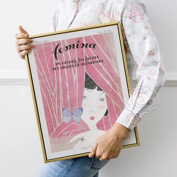 Francoska Revija Femina Plakat Kritje, Temptress Umetniške Grafike Dekor, Ženska Z Metulj Vintage Moda Dekorativno Slikarstvo