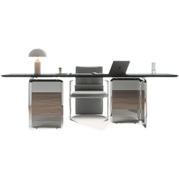 Italijanski rock slab svetlobno razkošje sodobno minimalistično šef iz nerjavečega jekla, računalniško mizo in stol kombinacija