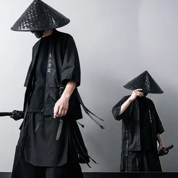 VODA Japonski Tradicionalni Črn Kimono Men ' s Cardigan Diablo Samuraj Ninja Cosplay bo Ustrezala Kitajski Hanfu Slog Plašč Ulične Človek