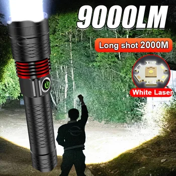 NOVO 9000LM Polnilna LED Svetilke Bela Laserska Lučka Kroglice 2000m Super Svetla Svetilka Močna Luč za Kampiranje Baklo