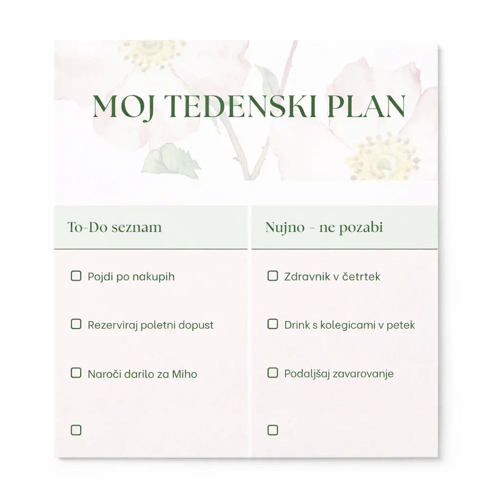 Brezplačen tedenski planer (PDF predloga) - Baeba
